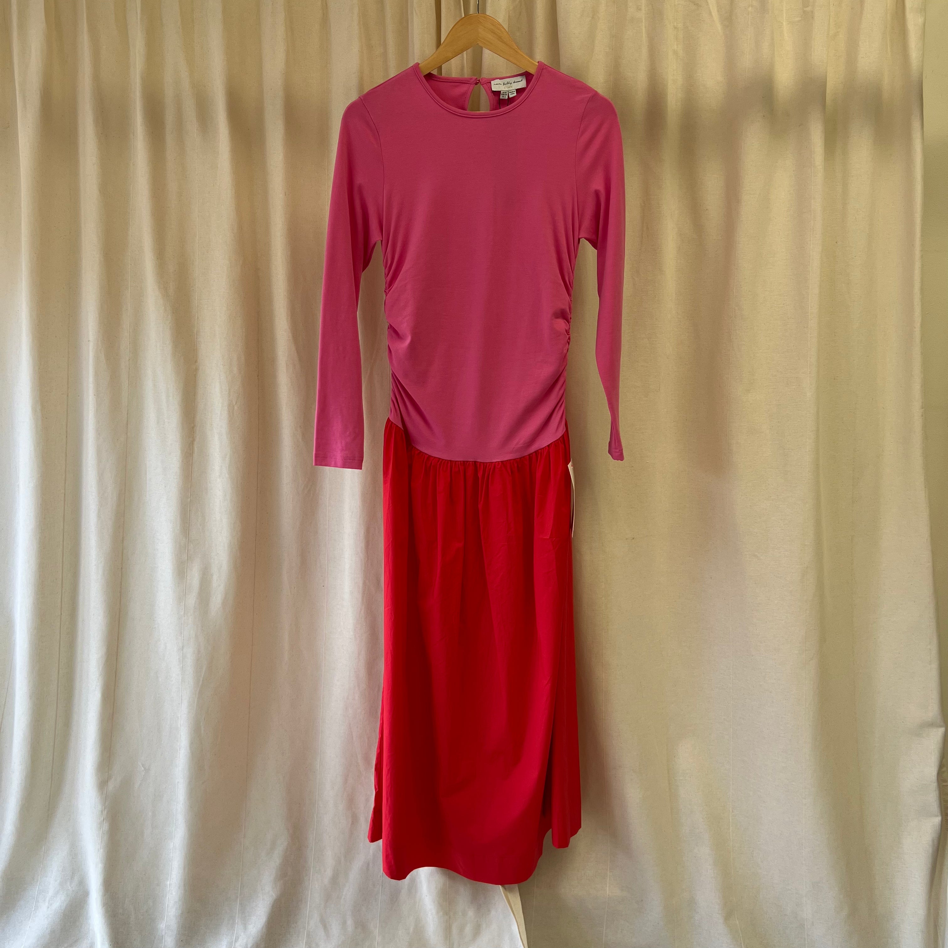 Never Fully Dress drop waist maxi dress in pink and red  Dj Vu