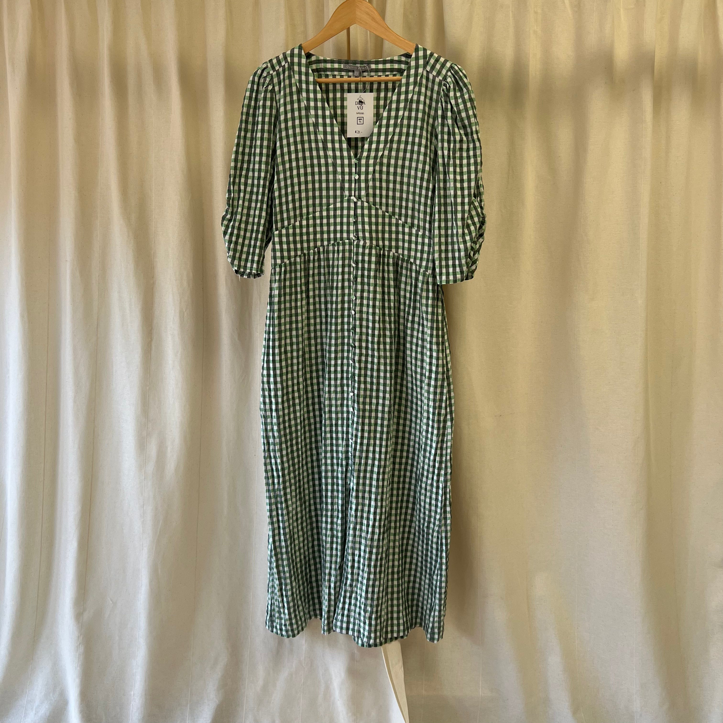 Oliver Bonas gingham short sleeve maxi dress in green and white – Déjà Vu