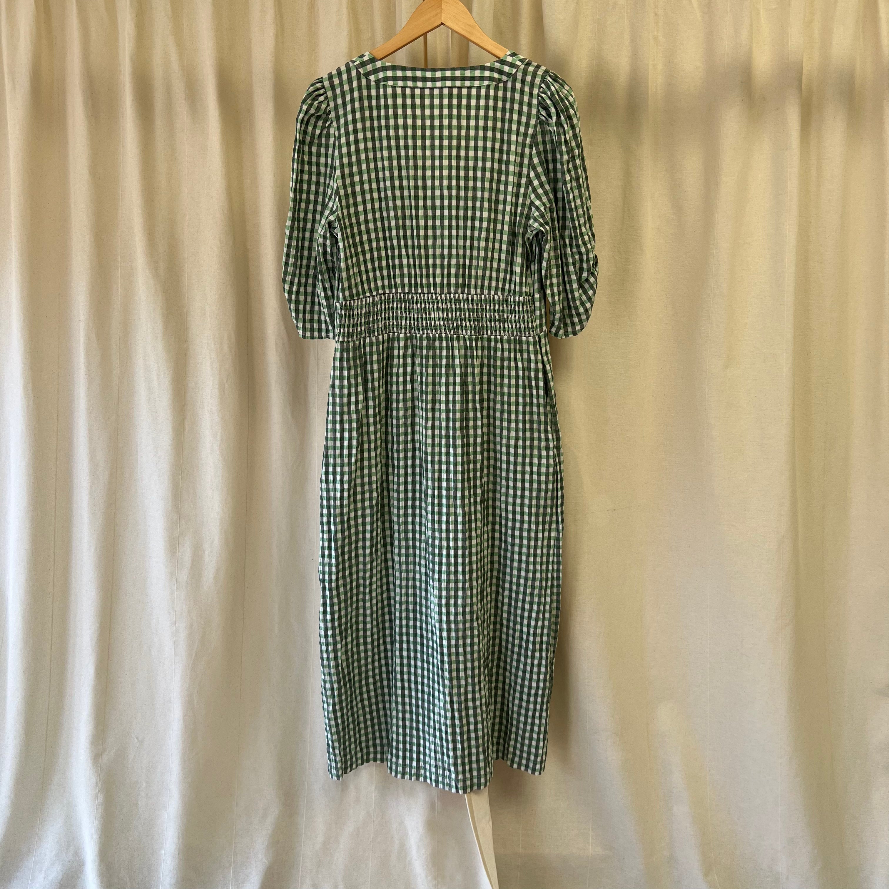 Oliver Bonas gingham short sleeve maxi dress in green and white – Déjà Vu