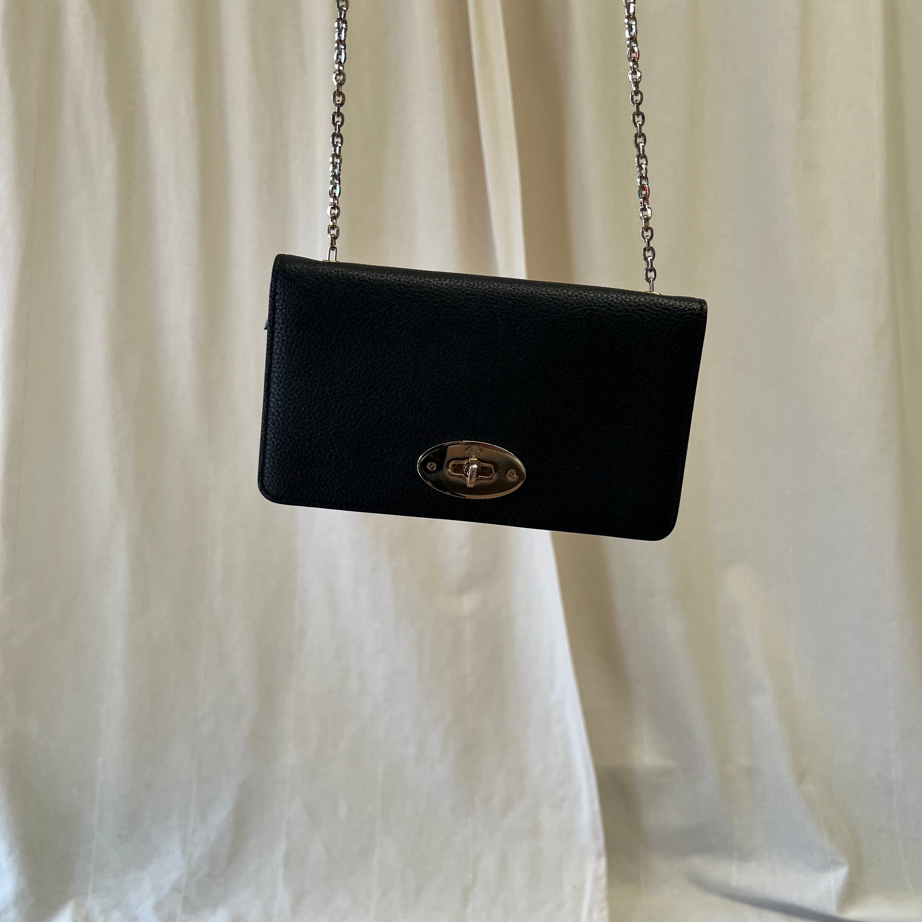 Mulberry Bayswater wallet on chain in black