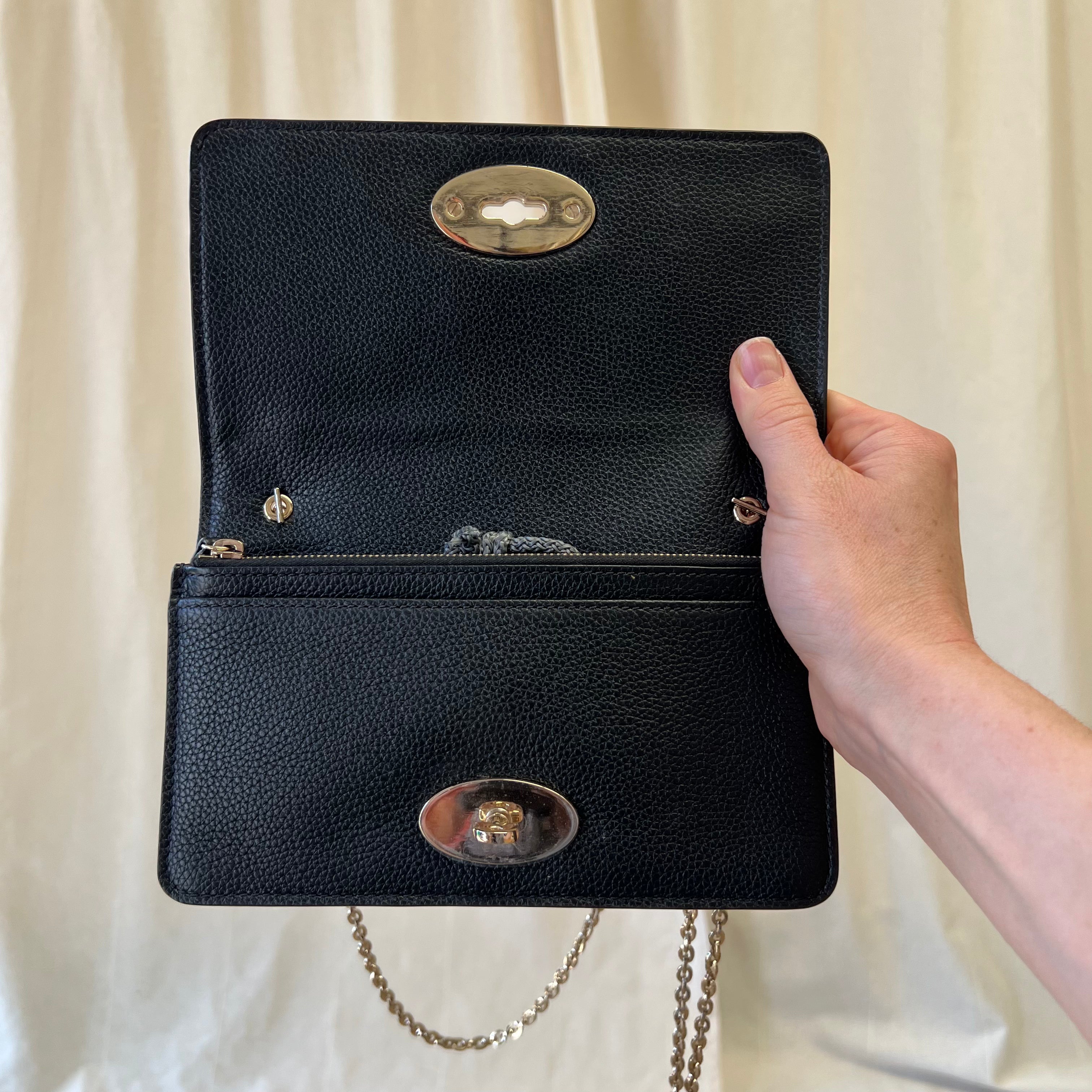 Mulberry Bayswater wallet on chain in black