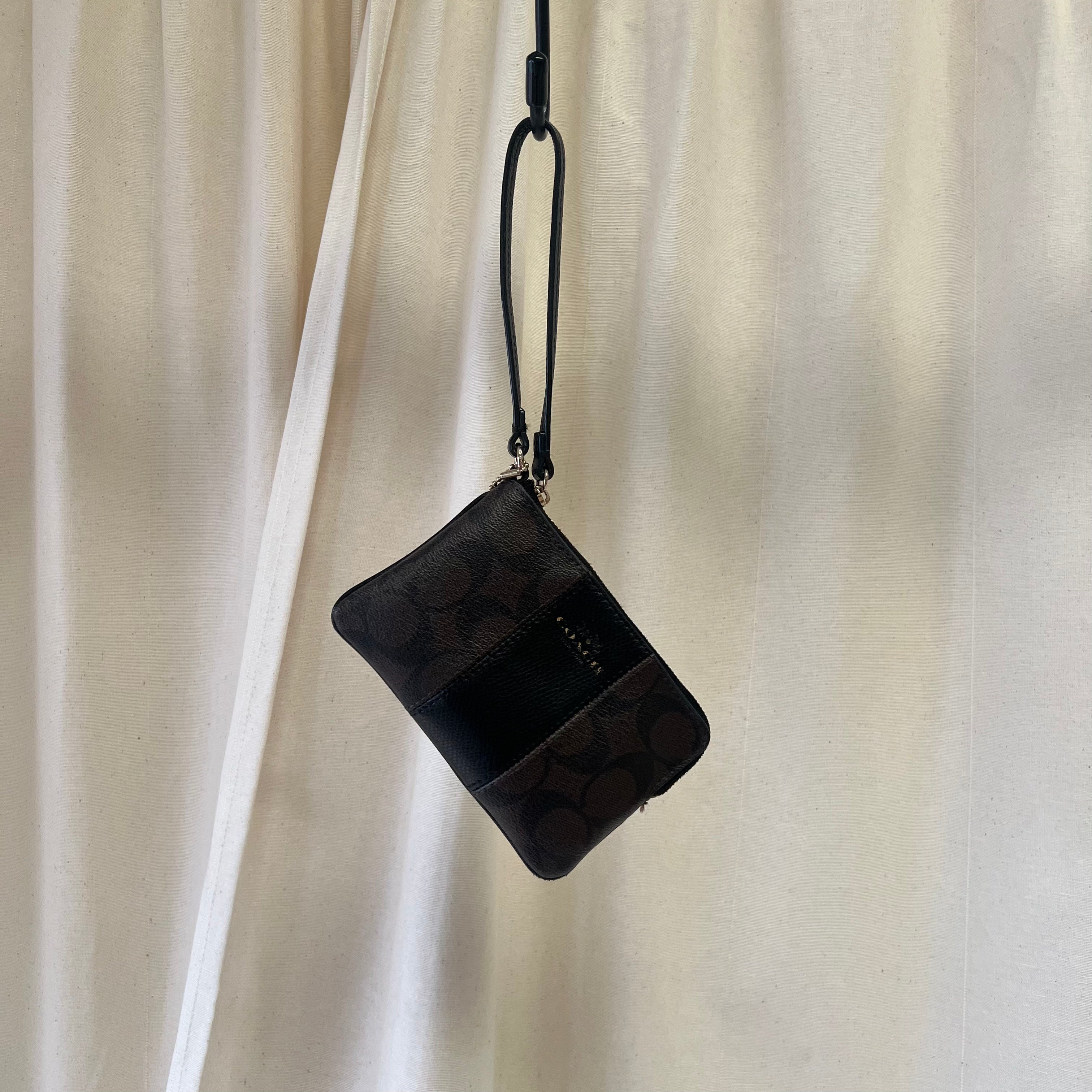 Coach Wristlet in Signature Canvas in Beige and Black