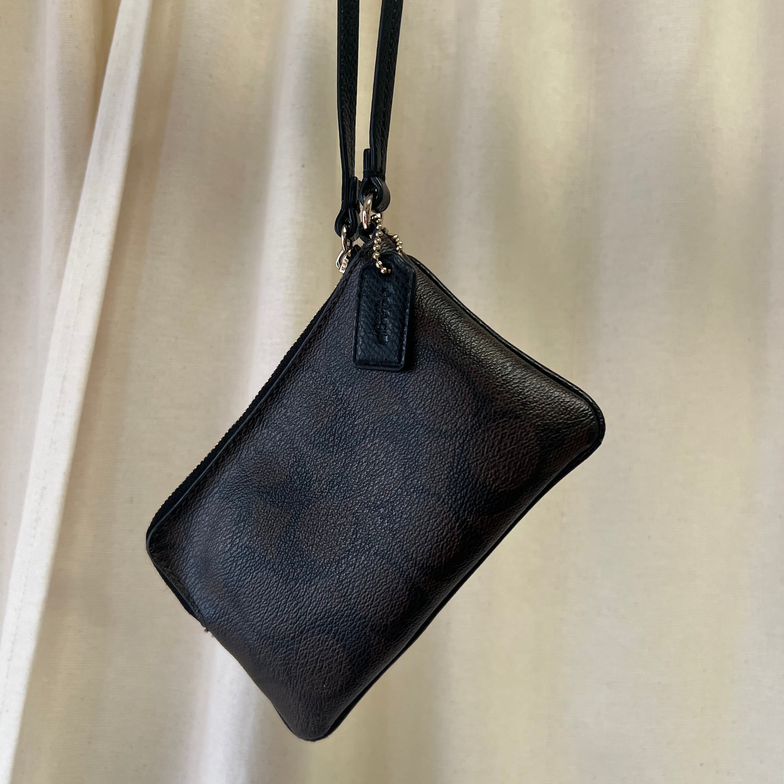 Coach Wristlet in Signature Canvas in Beige and Black