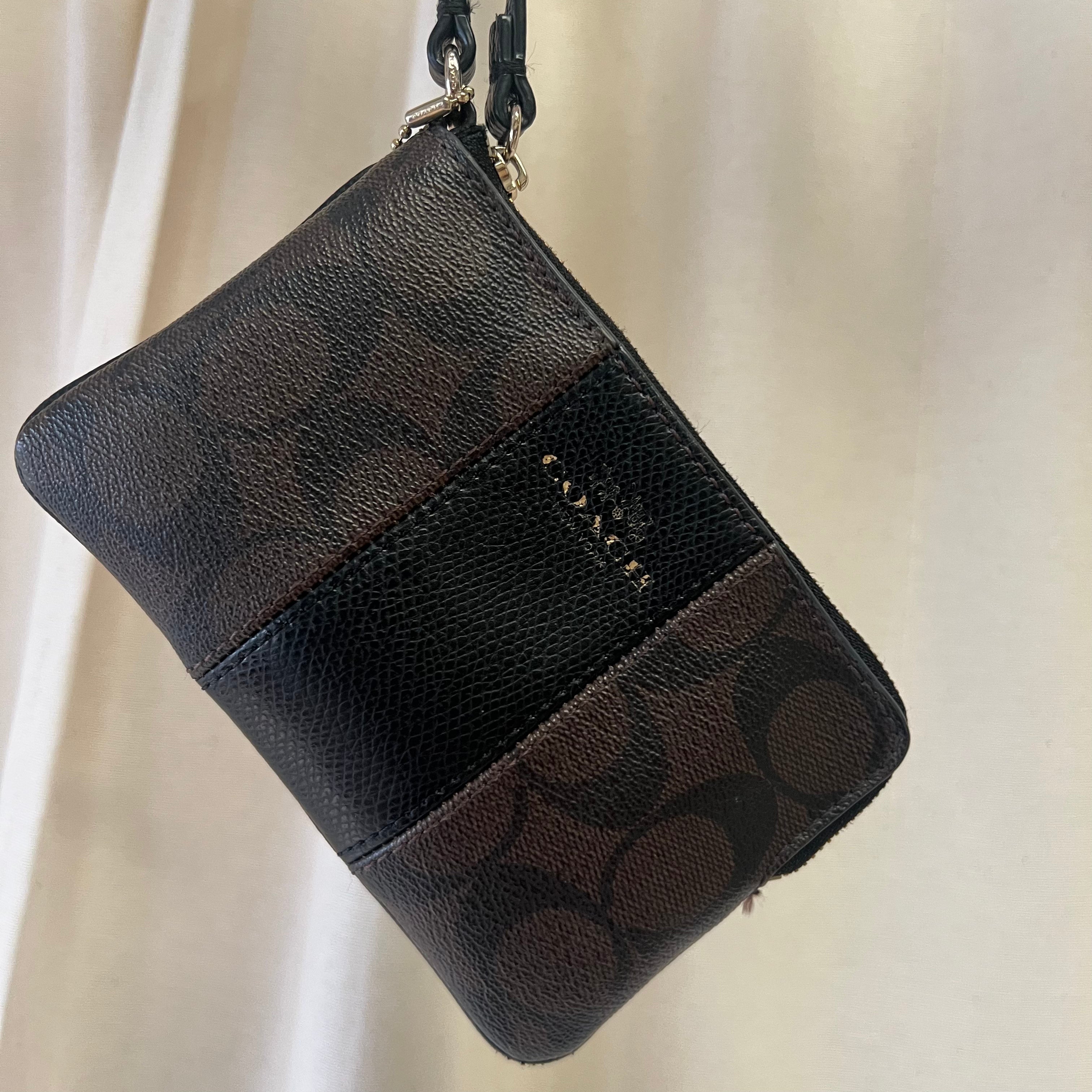 Coach Wristlet in Signature Canvas in Beige and Black