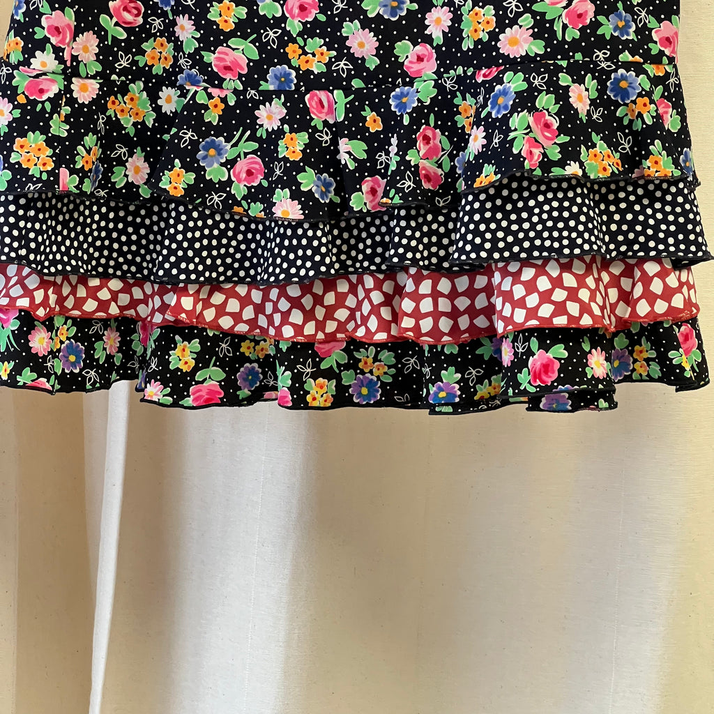 Diletta floral ruffle mini skirt in black