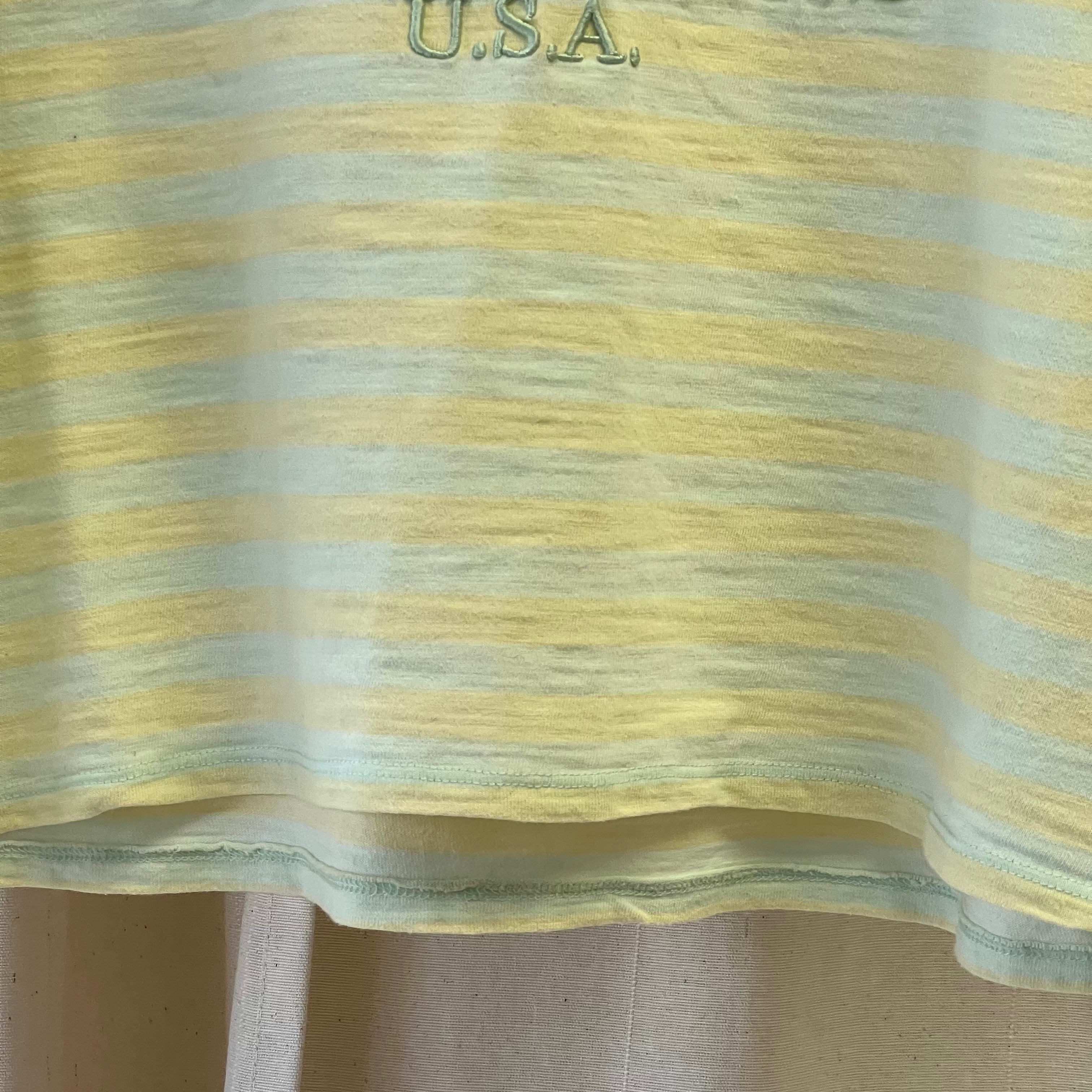 Guess short sleeve cropped t-shirt in yellow + pale green stripes
