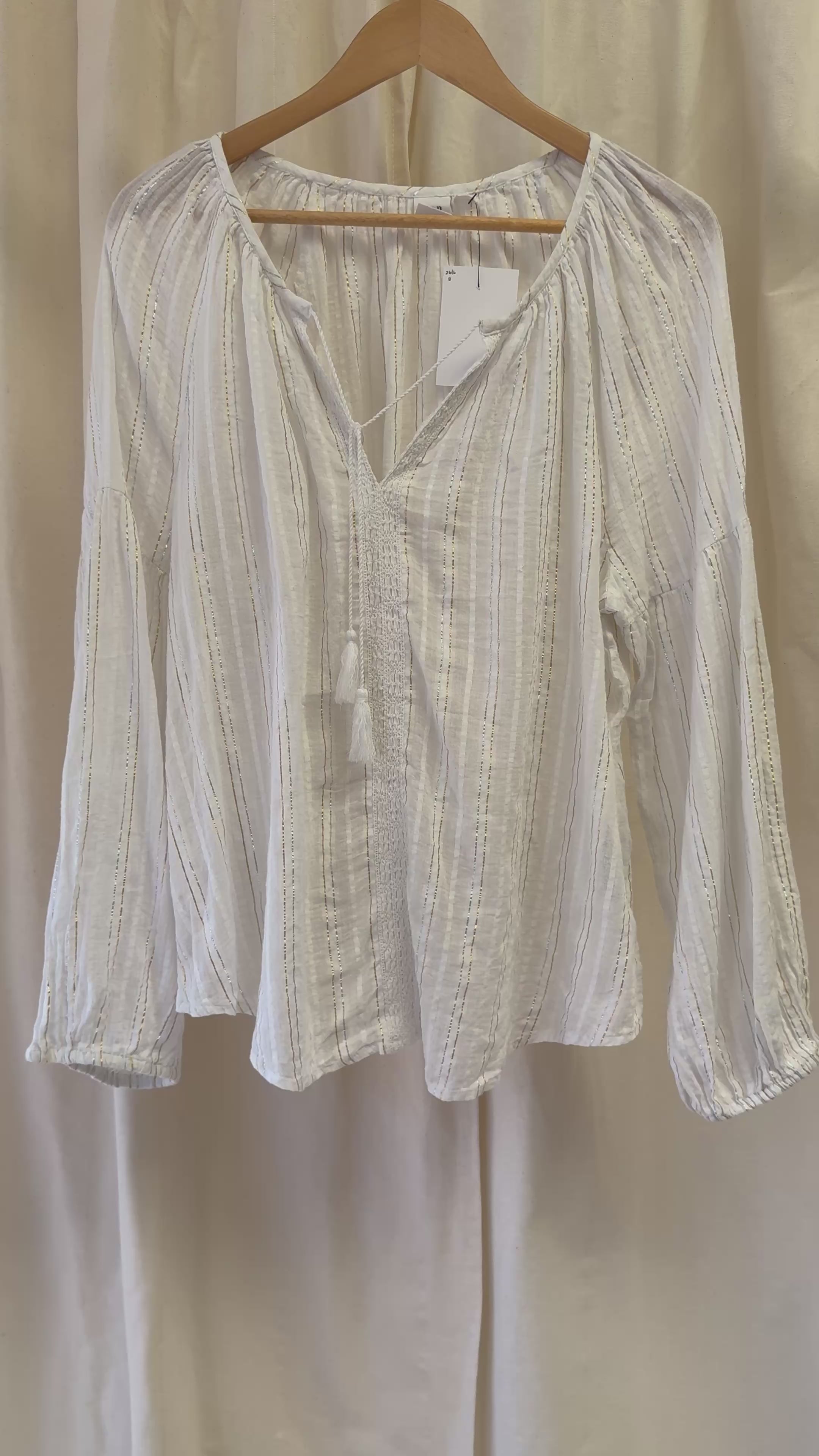 Gap Balloon Sleeve Metallic Stripe Blouse